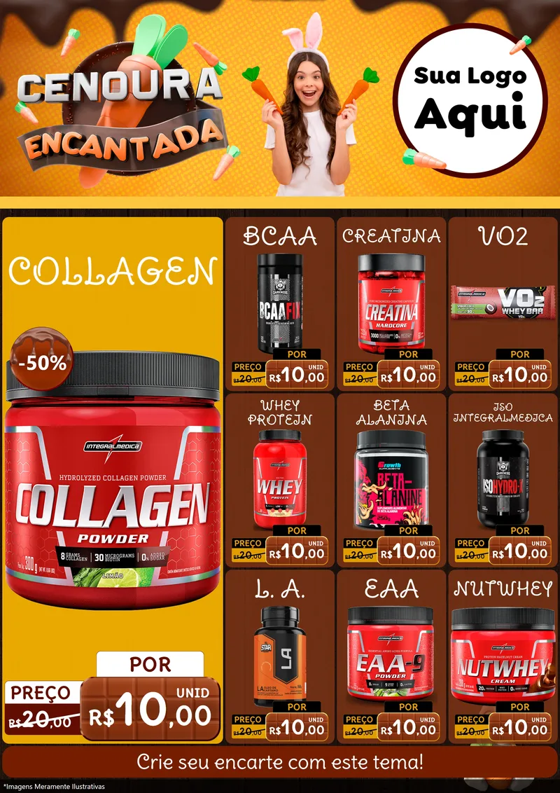 Modelo de Encarte para Encarte A4 Vertical com o tema Cenoura Encantada - Páscoa para Suplementos alimentares