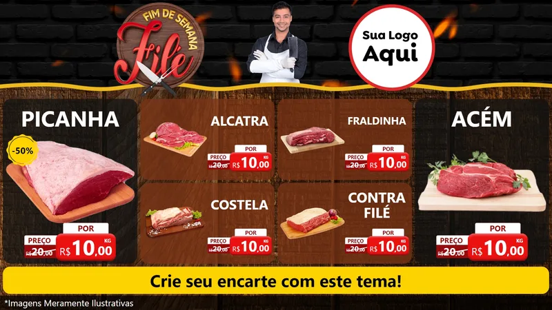 Modelo de TV para TV Horizontal com o tema Fim de Semana Filé para Açougue