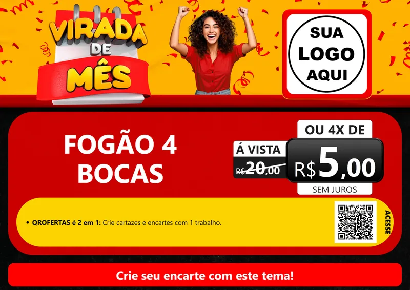 Modelo de Cartaz para Cartaz A4 Horizontal com o tema Virada de Mês para Móveis e Eletro