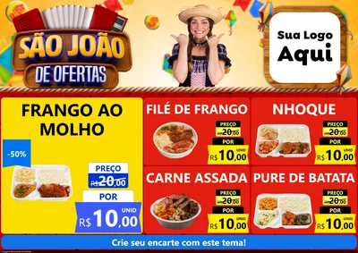 Modelo de Encarte para Encarte A4 Horizontal com o tema São João de Ofertas para Restaurante