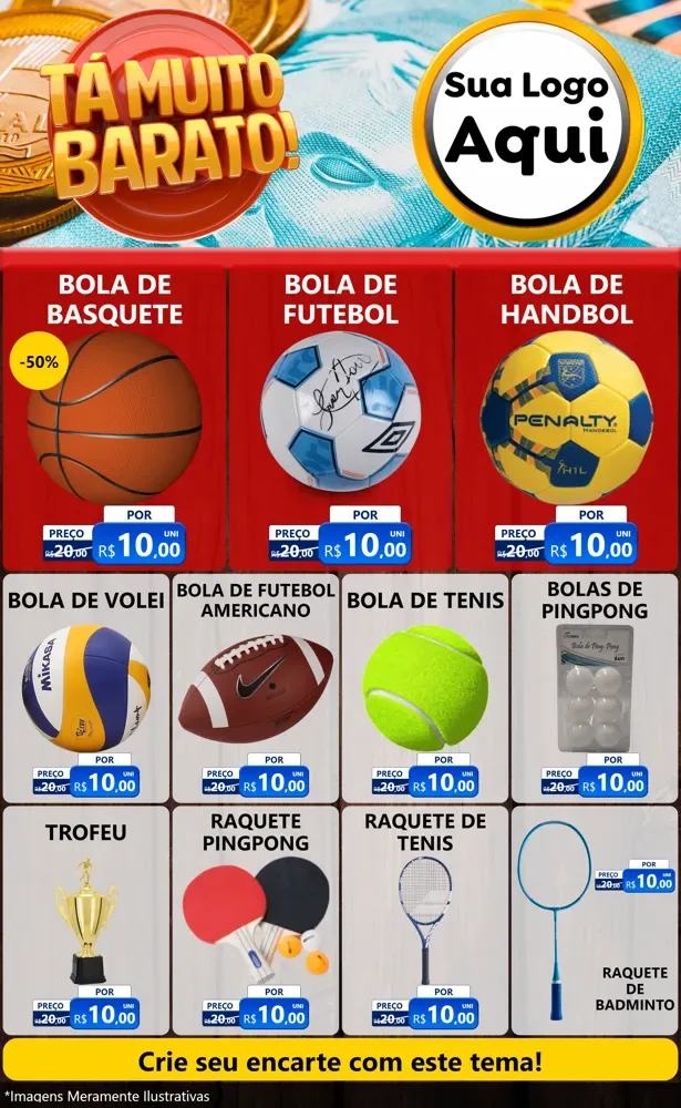 Modelo de Encarte para Encarte Grande com o tema Está Muito Barato para Artigos Esportivos