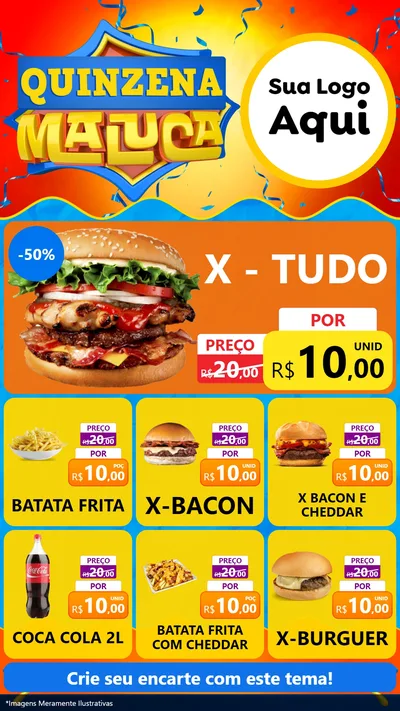 Modelo de Rede Social para Stories com o tema Quinzena Maluca para Hamburgueria