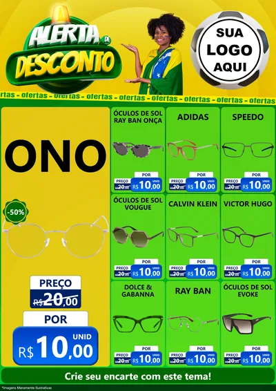 Modelo de Encarte para Encarte A4 Vertical com o tema Alerta de Desconto para Óticas