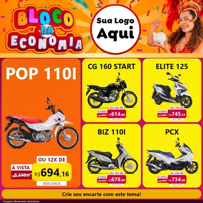 Modelo de Rede Social para Feed Facebook com o tema Bloco da Economia para Concessionaria de Motos