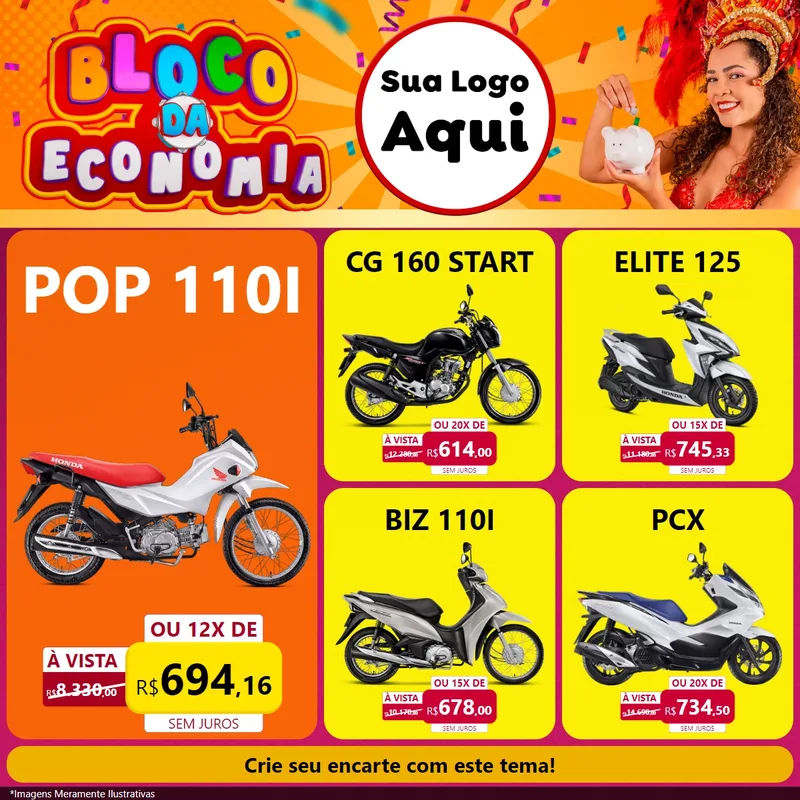 Modelo de Rede Social para Feed Facebook com o tema Bloco da Economia para Concessionaria de Motos