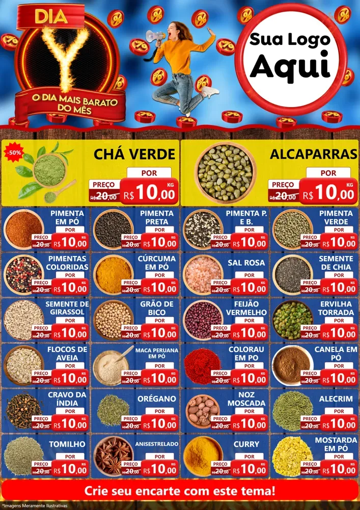 Modelo de Encarte para Encarte A4 Vertical com o tema Dia Y - O Dia Mais Barato Do Mês para Produtos Naturais