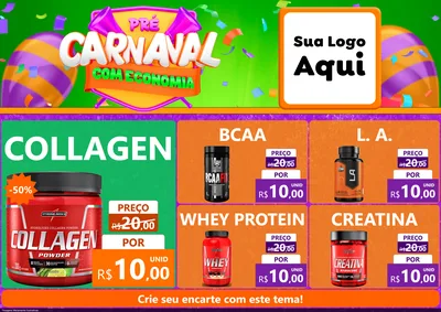 Modelo de Encarte para Encarte A4 Horizontal com o tema Pré-Carnaval Com Economia para Suplementos alimentares