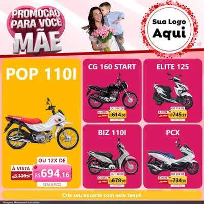 Modelo de Rede Social para Feed Facebook com o tema Promoção Para Você Mãe para Concessionaria de Motos