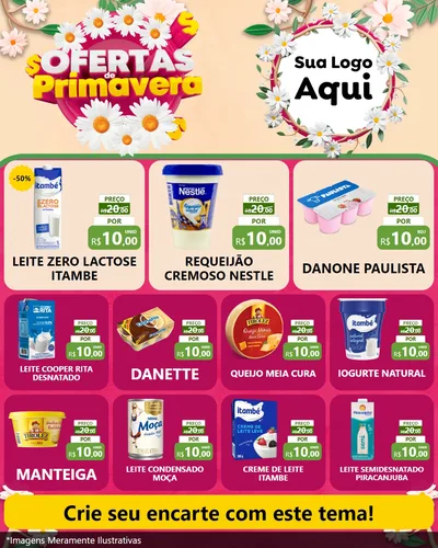 Modelo de Rede Social para Feed Instagram com o tema Ofertas de Primavera para Frios e Laticínios