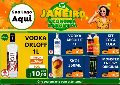 Modelo de Encarte para Encarte A4 Horizontal com o tema Janeiro - Economia Garantida para Distribuidora de bebidas