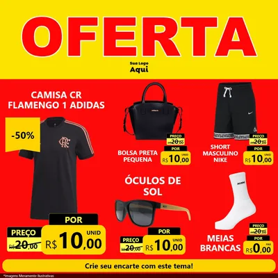 Modelo de Rede Social para Feed Facebook com o tema OFERTA - Vermelho Cartaz para Roupas e acessórios