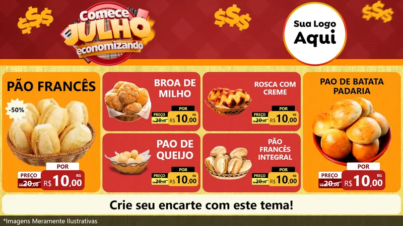 Modelo de TV para TV Horizontal com o tema Comece Julho Economizando para Padaria