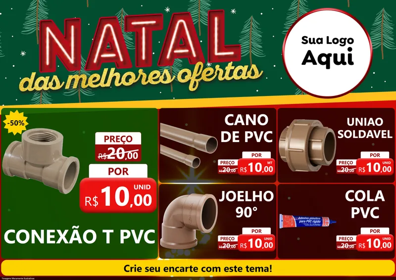 Modelo de Encarte para Encarte A4 Horizontal com o tema Natal das Melhores Ofertas para Tubos e conexões