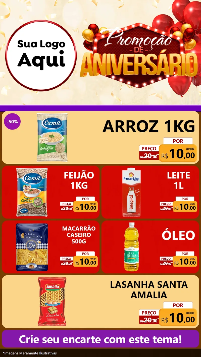 Modelo de TV para TV Vertical com o tema Promoção de Aniversário para Supermercado