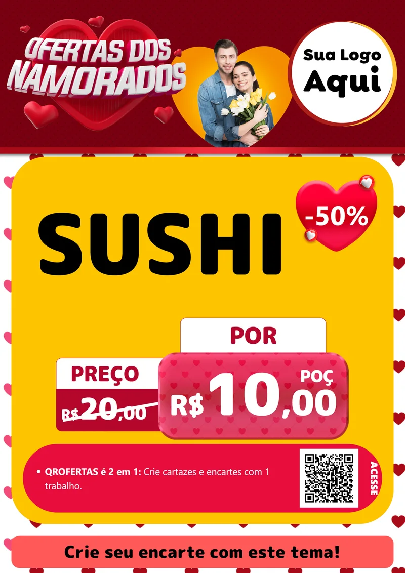 Modelo de Cartaz para Cartaz A4 Vertical com o tema Ofertas Dos Namorados para Comida japonesa