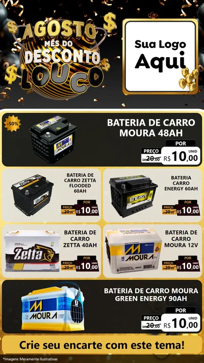 Modelo de TV para TV Vertical com o tema Agosto Mês do Desconto Louco para Baterias Elétricas