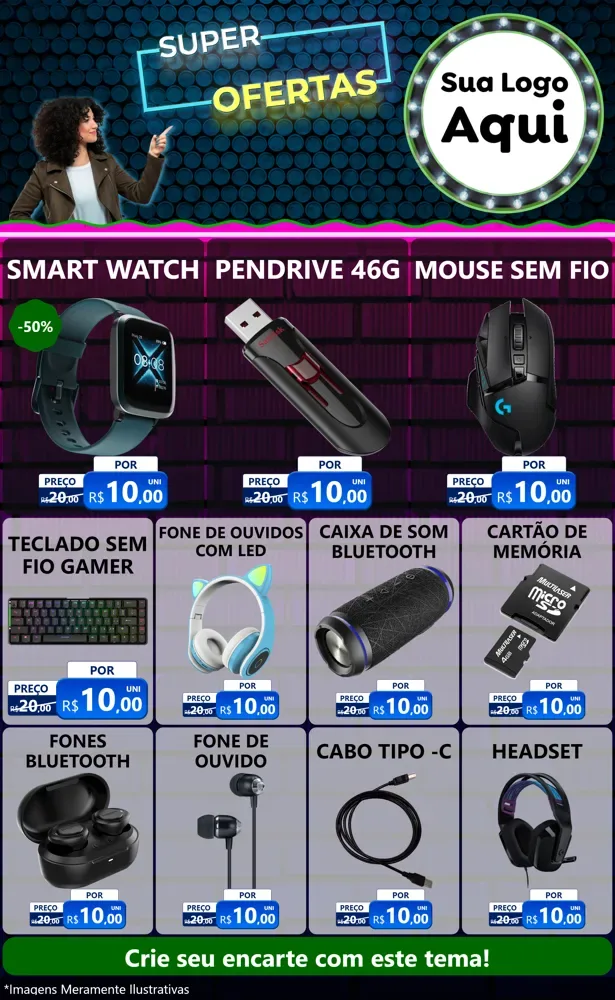 Modelo de Encarte para Encarte Grande com o tema Super Ofertas para Informática