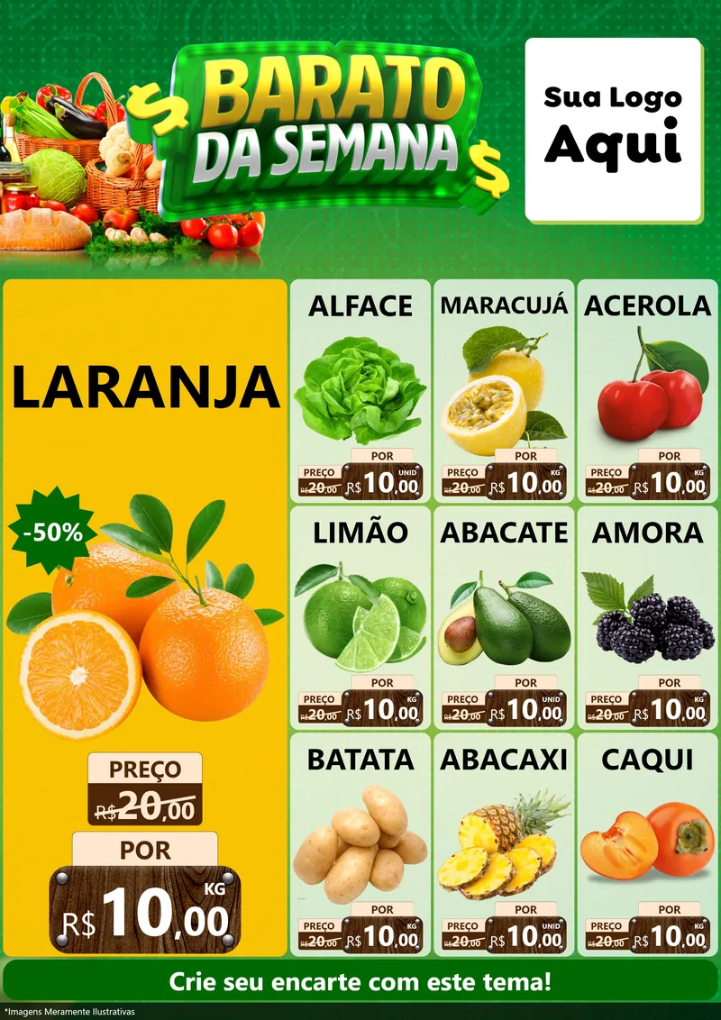 Modelo de Encarte para Encarte A4 Vertical com o tema Barato da Semana para Hortifrúti