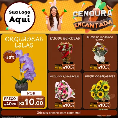 Modelo de Rede Social para Feed Facebook com o tema Cenoura Encantada - Páscoa para Floricultura e jardim