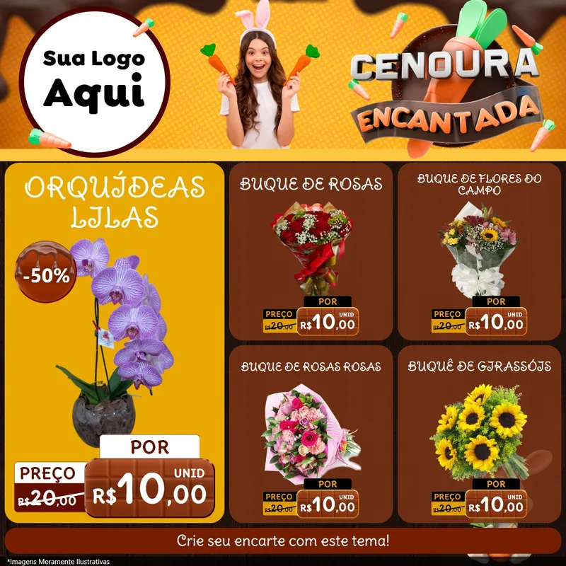 Modelo de Rede Social para Feed Facebook com o tema Cenoura Encantada - Páscoa para Floricultura e jardim