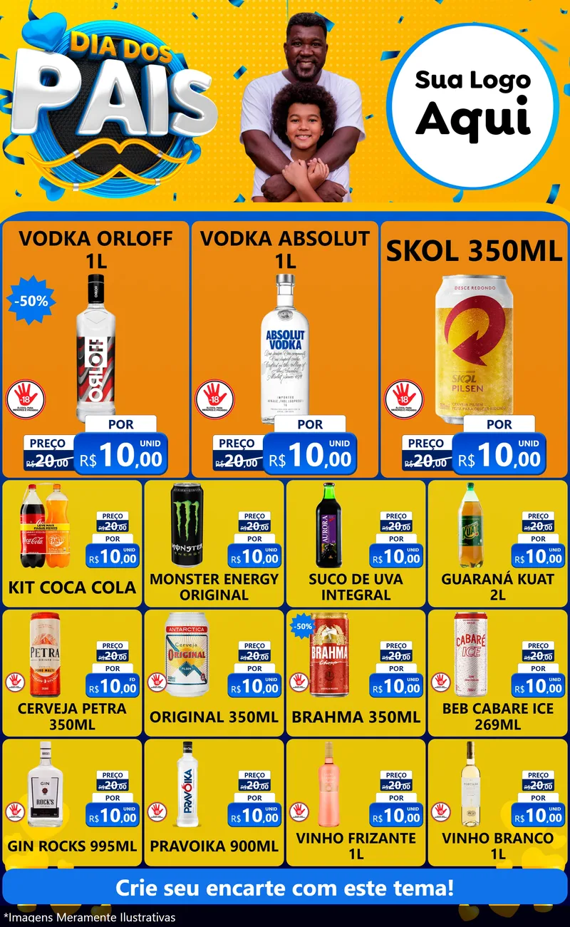 Modelo de Encarte para Encarte Grande com o tema Dia dos Pais para Distribuidora de bebidas