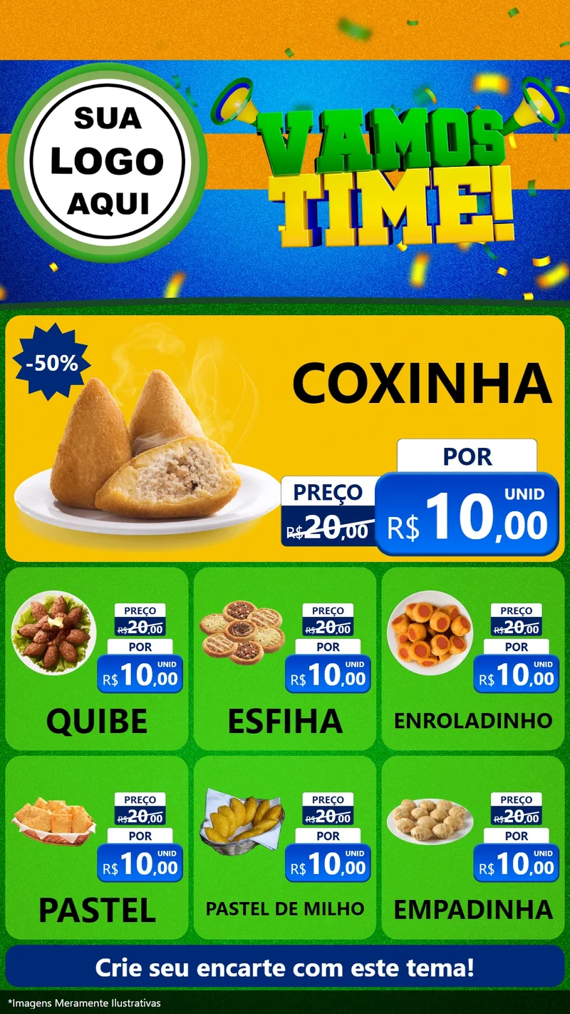 Modelo de Rede Social para Stories com o tema Vamos Time! para Salgadaria