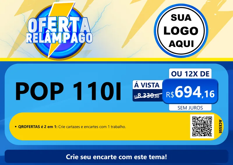 Modelo de Cartaz para Cartaz A4 Horizontal com o tema Oferta Relâmpago para Concessionaria de Motos