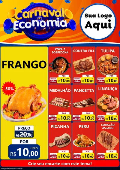 Modelo de Encarte para Encarte A4 Vertical com o tema Carnaval da Economia para Assados