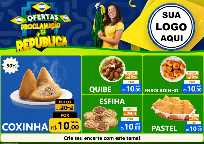 Modelo de Encarte para Encarte A4 Horizontal com o tema Ofertas Proclamação da República para Salgadaria