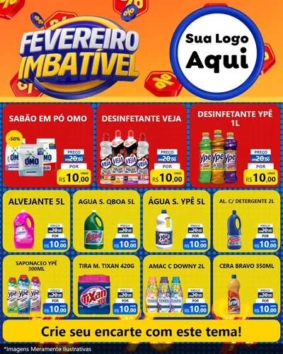 Modelo de Rede Social para Feed Instagram com o tema Fevereiro Imbatível para Produtos de Limpeza