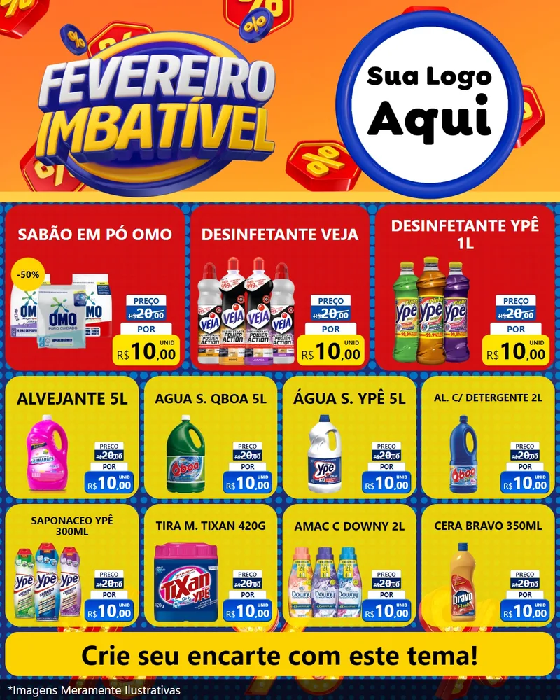 Modelo de Rede Social para Feed Instagram com o tema Fevereiro Imbatível para Produtos de Limpeza