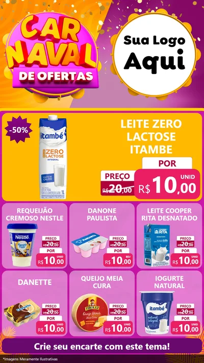 Modelo de Rede Social para Stories com o tema Carnaval de Ofertas para Frios e Laticínios