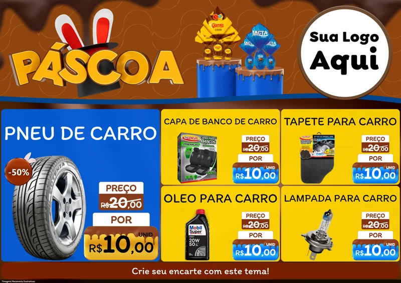 Modelo de Encarte para Encarte A4 Horizontal com o tema Páscoa para Auto peças