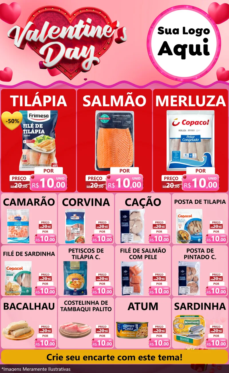 Modelo de Encarte para Encarte Grande com o tema Valentine's Day para Peixaria