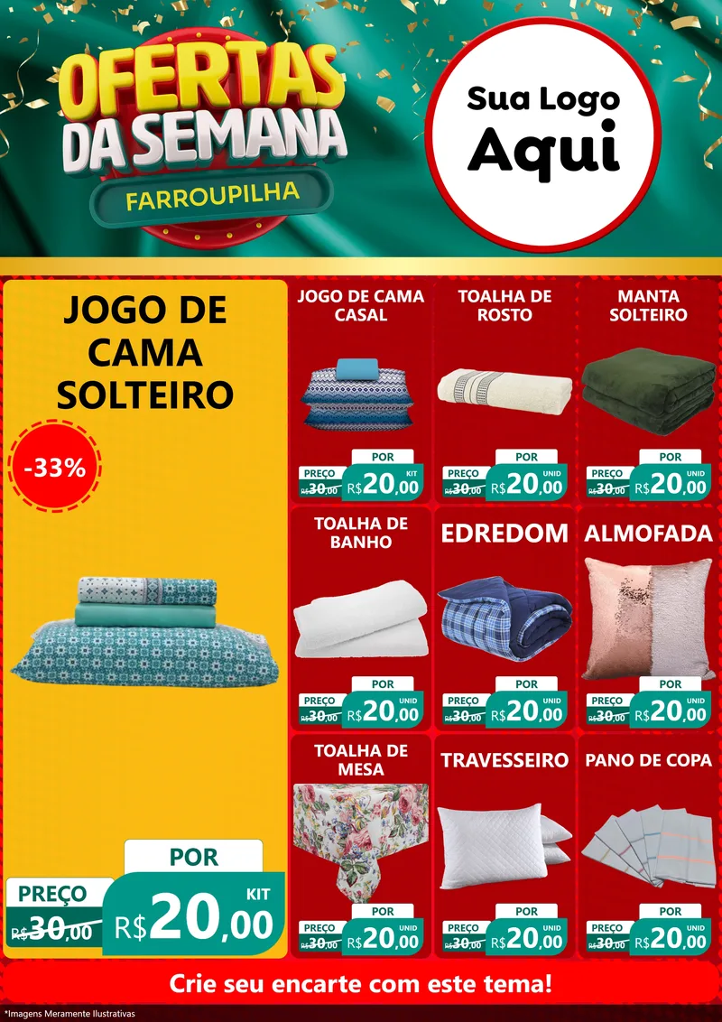 Modelo de Encarte para Encarte A4 Vertical com o tema Ofertas da Semana Farroupilha para Cama, Mesa e Banho