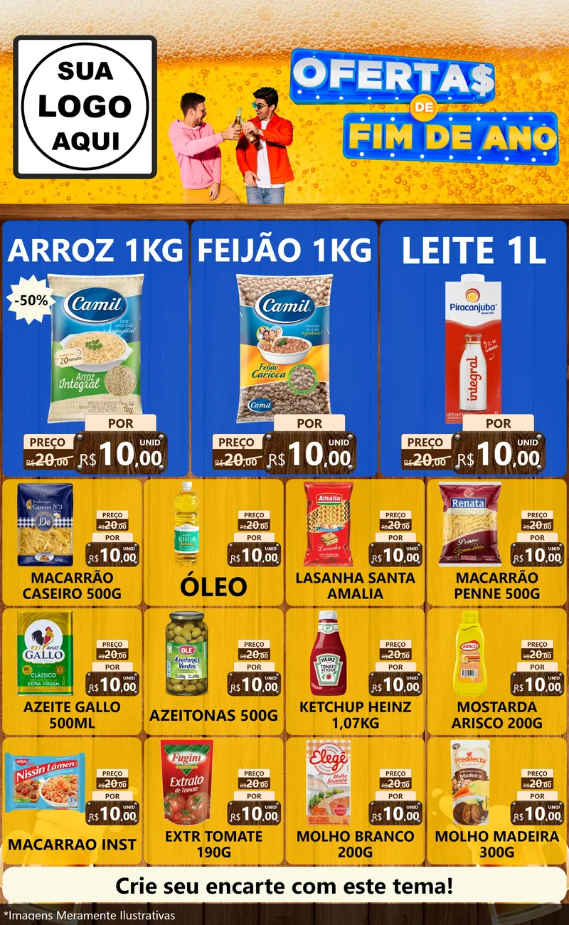 Modelo de Encarte para Encarte Grande com o tema Ofertas de Fim de Ano para Supermercado