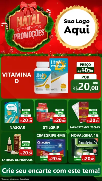 Modelo de Rede Social para Stories com o tema Natal de Promoções para Farmácia