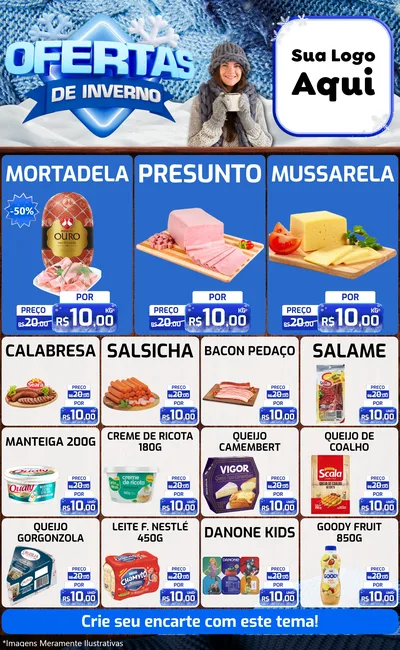 Modelo de Encarte para Encarte Grande com o tema Ofertas de Inverno para Frios e Laticínios