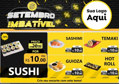 Modelo de Encarte para Encarte A4 Horizontal com o tema Setembro Imbatível para Comida japonesa