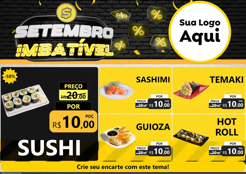Modelo de Encarte para Encarte A4 Horizontal com o tema Setembro Imbatível para Comida japonesa