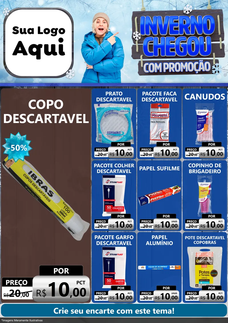 Modelo de Encarte para Encarte A4 Vertical com o tema Inverno Chegou Com Promoção para Embalagens