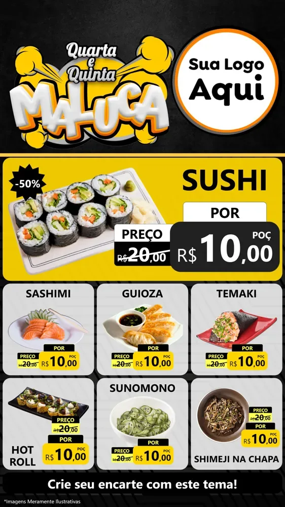 Modelo de Rede Social para Stories com o tema Quarta e Quinta Maluca para Comida japonesa