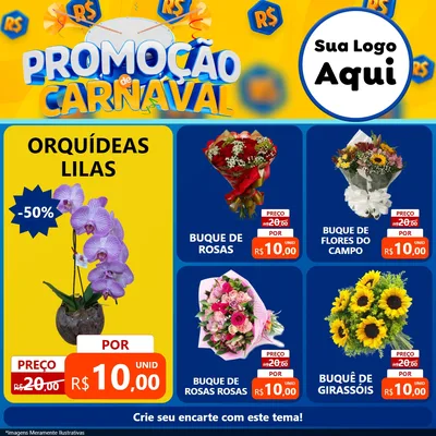 Modelo de Rede Social para Feed Facebook com o tema Promoção de Carnaval para Floricultura e jardim