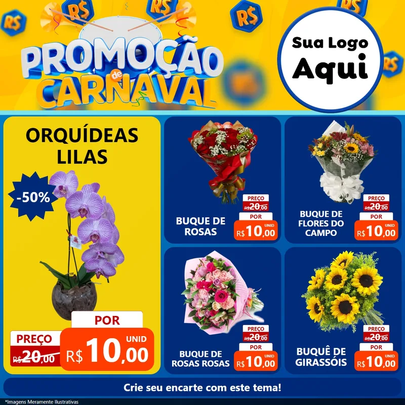Modelo de Rede Social para Feed Facebook com o tema Promoção de Carnaval para Floricultura e jardim