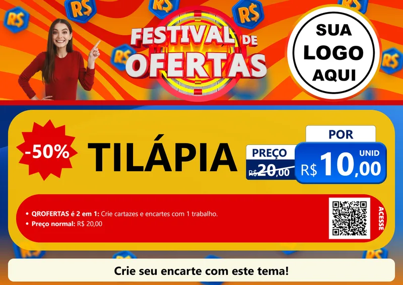 Modelo de Cartaz para Cartaz A4 Horizontal com o tema Festival de Ofertas para Peixaria