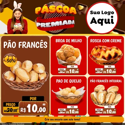 Modelo de Rede Social para Feed Facebook com o tema Páscoa Premiada para Padaria