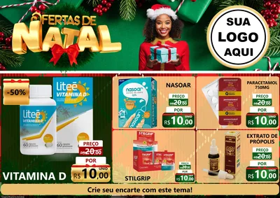 Modelo de Encarte para Encarte A4 Horizontal com o tema Ofertas de Natal para Farmácia