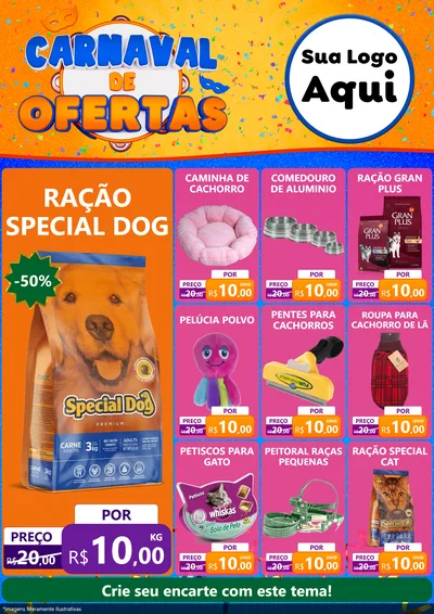 Modelo de Encarte para Encarte A4 Vertical com o tema Carnaval de Ofertas para Pet Shop