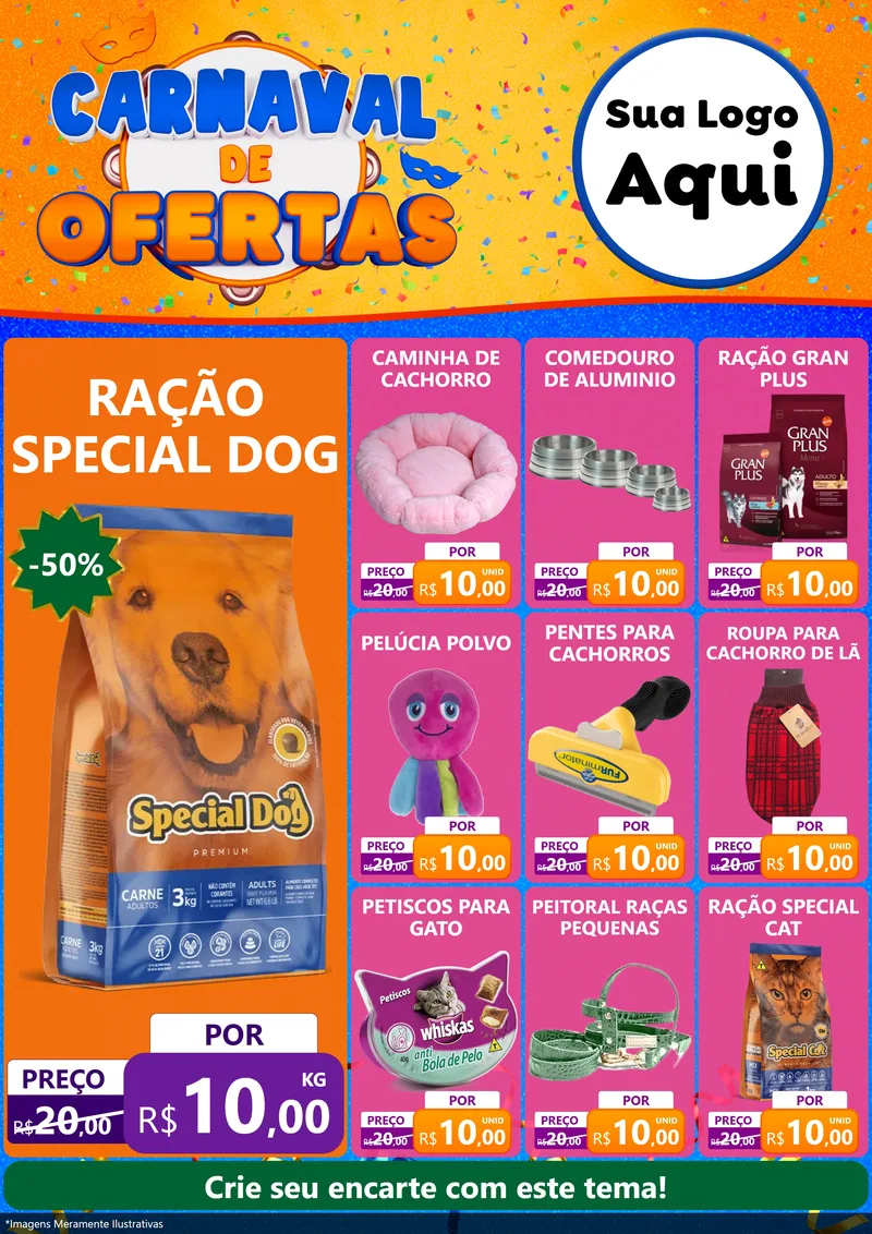 Modelo de Encarte para Encarte A4 Vertical com o tema Carnaval de Ofertas para Pet Shop