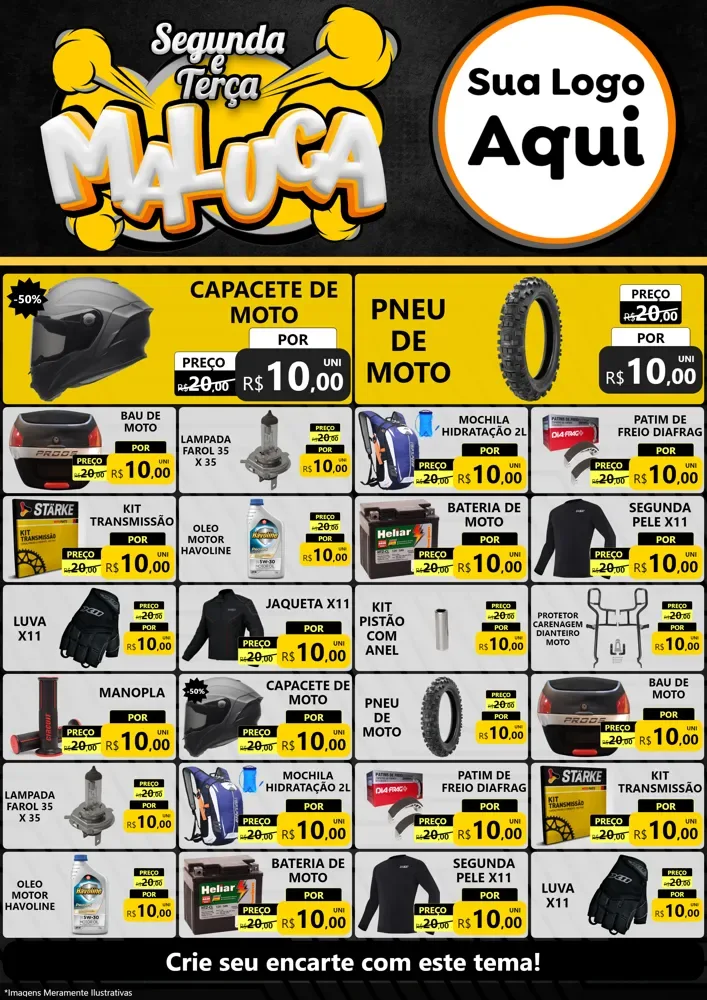 Modelo de Encarte para Encarte A4 Vertical com o tema Segunda e Terça Maluca para Moto peças